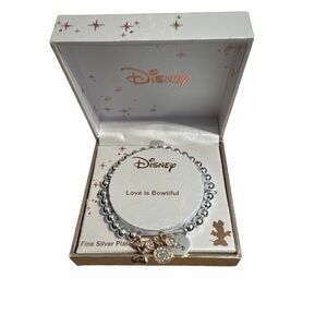 Disney Fine Silver Plated Tri-tone Stretchy Bead Bracelet W/Charms NIB